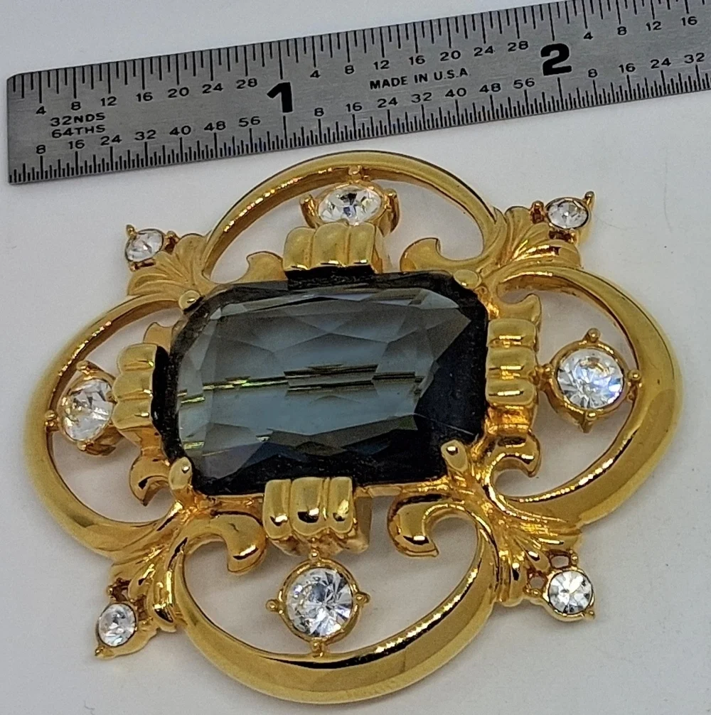 * Nolan Miller 18k Gold Plated Large Iolite Stone Pin Brooch